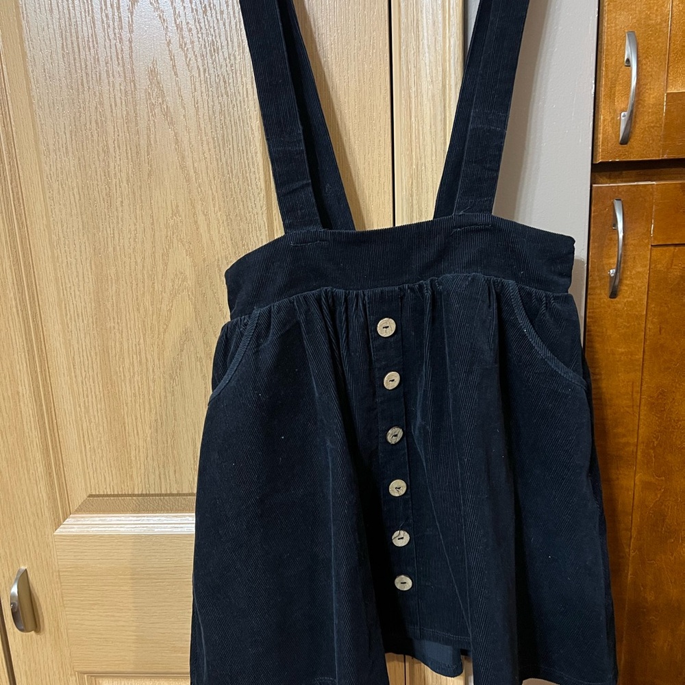 Black Corduroy Suspender Skirt